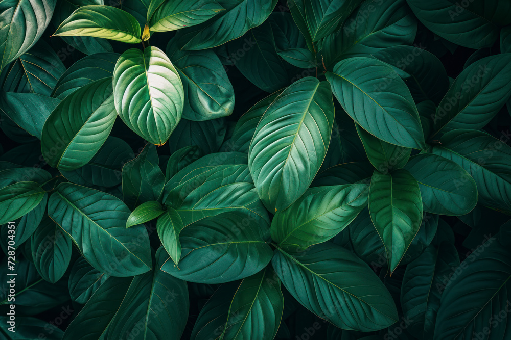 Tropical leaves, abstract green leaves texture, nature background. Close-up tree leaf background.