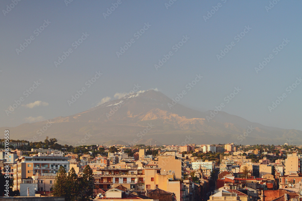 City and volcano Etna. Catania, Sicily, Italy