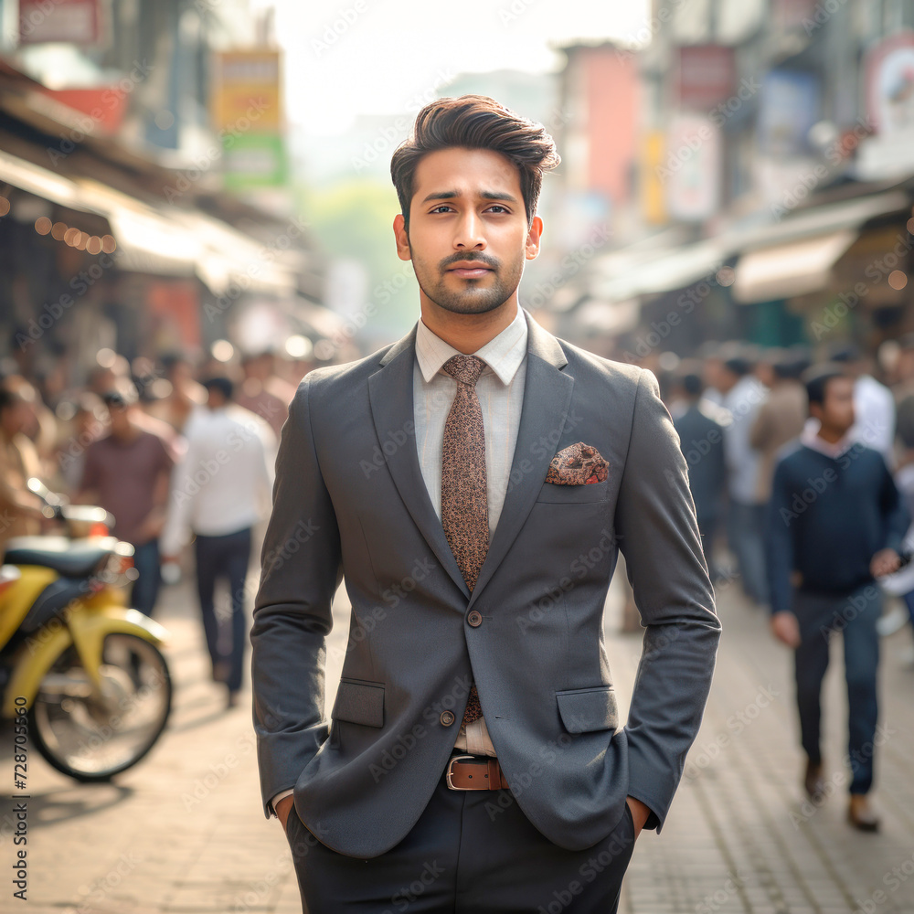 young businessman in suit standing on city street young businessman in suit standing on city street
