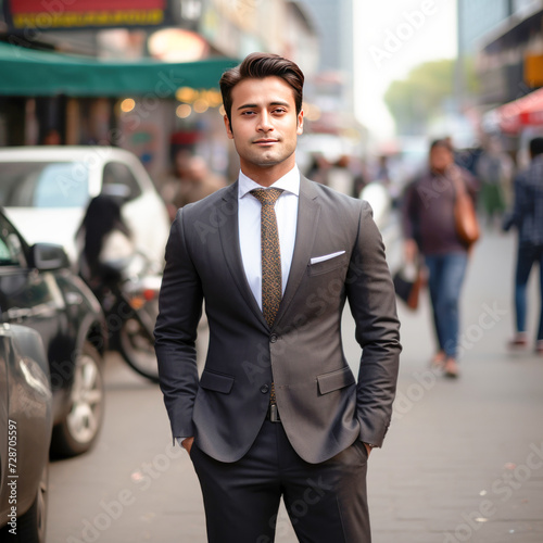 young businessman in suit standing on city street © Bilal