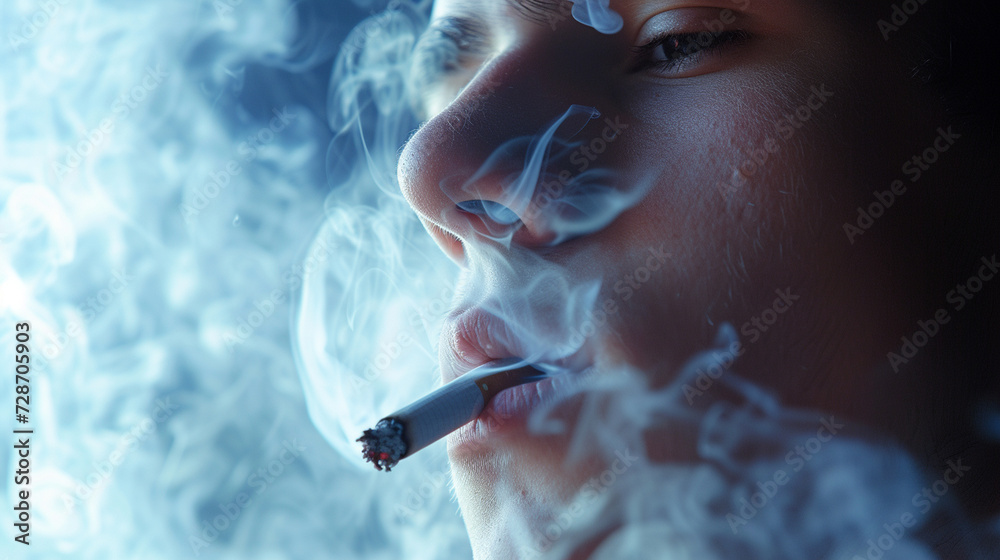 Fototapeta premium Close up young man smoking a cigarette.