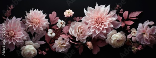 A photo showcasing a bunch of pink flowers on a contrasting black background.