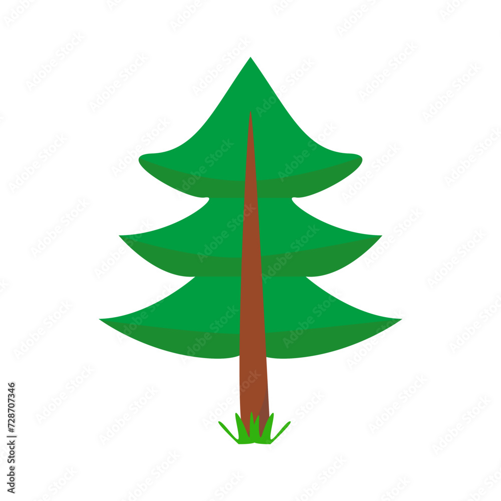 Fototapeta premium Forest pine tree, evergreen coniferous tree cedar, spruce tree cartoon icon. Ecological or outdoor camping vector illustration.
