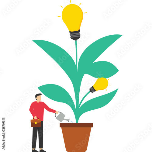 people planting potted plants, business team collaboration for the birth of creative ideas or solutions in business. business concept analysis. graphic design idea of project activity vector.