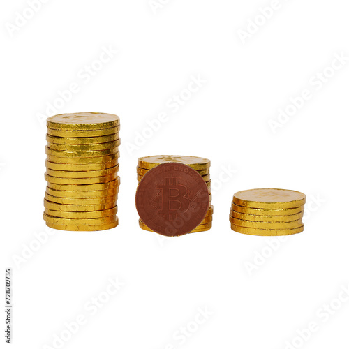 Bitcoin chocolate. Gold colored and money looking. photo