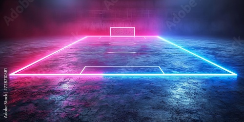 Isolated in white background,3d render, neon soccer field scheme, football playground, virtual sportive game, pink blue glowing line. © sisir