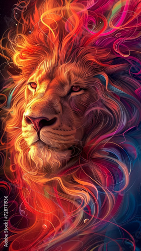 A Lion with Swirling patterns vibrant color  abstract geometric stripes   wallpaper background image for cellphone  mobile phone  ios  android