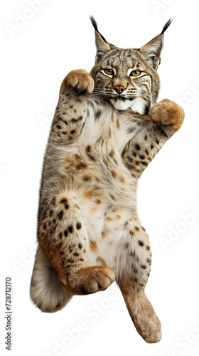 Lying Lynx or Bobcat isolated on white or transparent background, png clipart, design element. Easy to place on any other background.