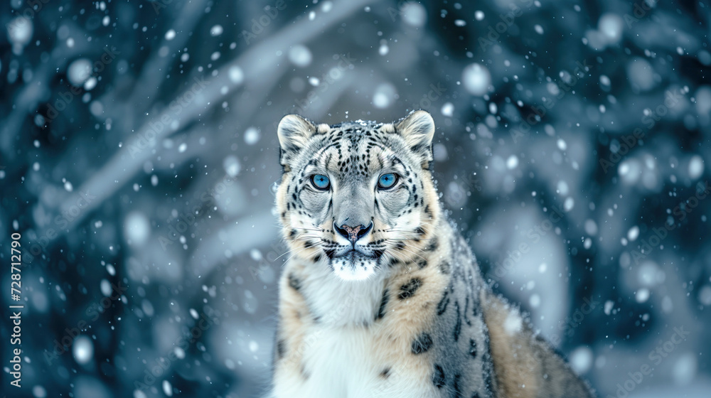 Fototapeta premium Beautiful snow leopard portrait, pc splash screen template.