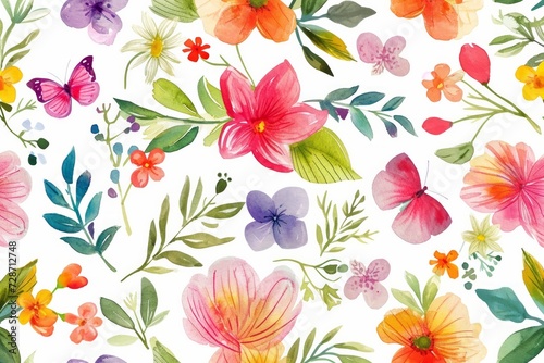 Watercolor seamless Illustration of spring flowers with various types of flowers  concept of the arrival and onset of spring. Concept for wrapped cover paper