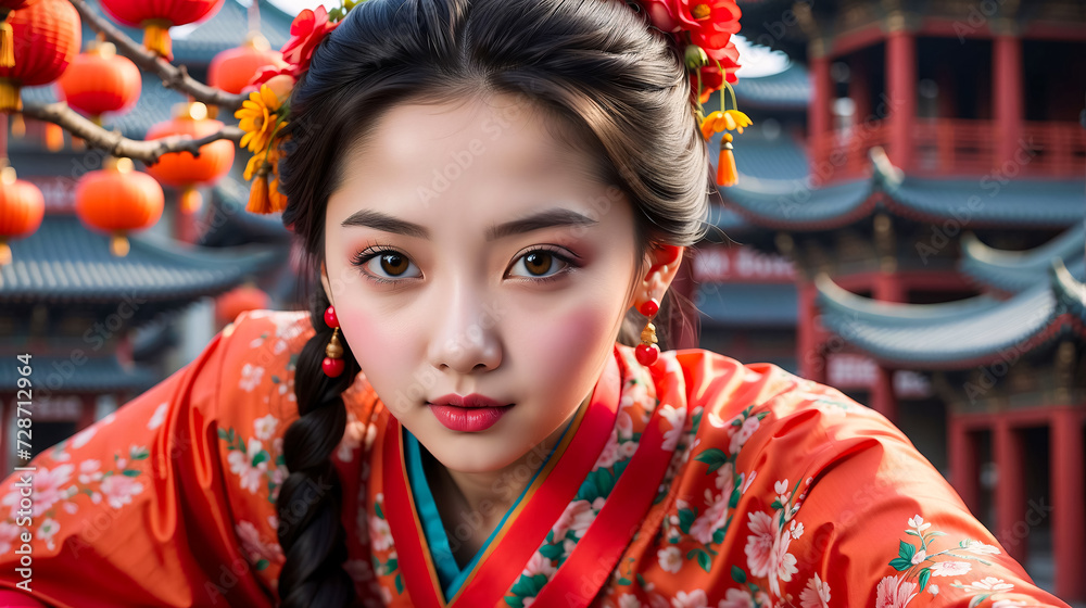 A Beautiful Young Girl in Traditional Attire, Captivating Portrait ...