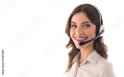 Young friendly operator woman agent with headsets working in a call center.