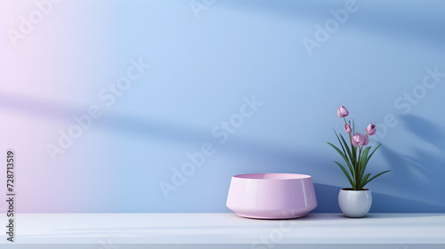 Pink Vase With Flowers on White Table  product presentations 