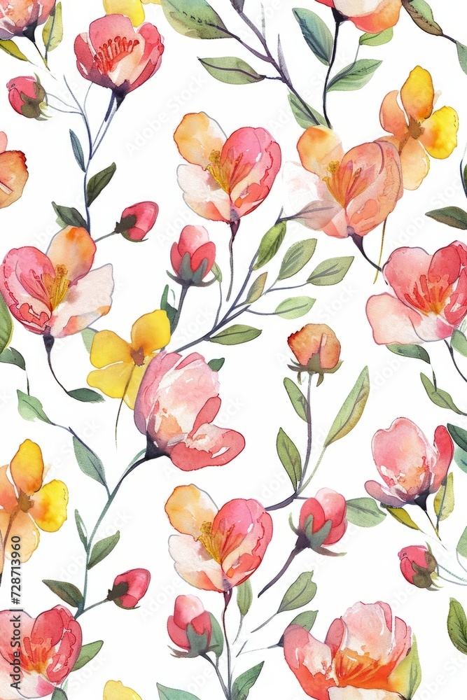Vertical Watercolor seamless Illustration of spring flowers with various types of flowers, concept of the arrival and onset of spring. Concept for wrapped cover paper Vertical Watercolor seamless Illustration of spring flowers with various types of flowers, concept of the arrival and onset of spring. Concept for wrapped cover paper