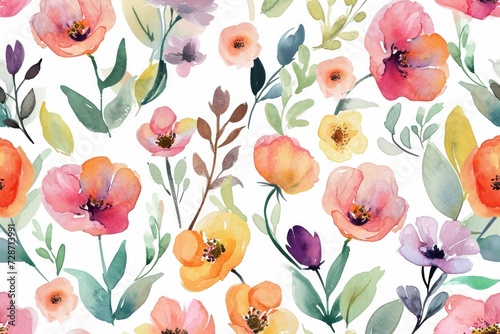 Watercolor seamless Illustration of spring flowers with various types of flowers, concept of the arrival and onset of spring. Concept for wrapped cover paper