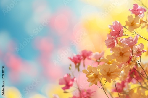 Vibrant Spring Flowers Blooming Under Blue Sunny Skies - spring concept