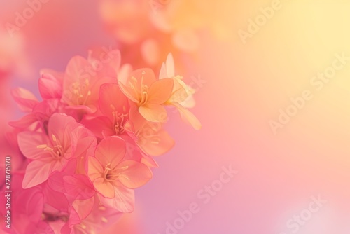 Sunset Hues: Warm Spring Flowers on Pink and Orange Gradient - spring concept