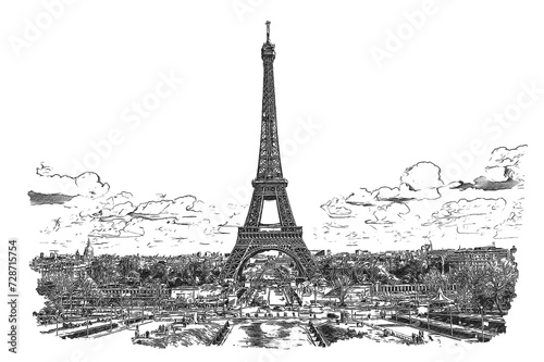 Fototapeta Naklejka Na Ścianę i Meble -  Eiffel Tower in Paris, France, ink sketch illustration.