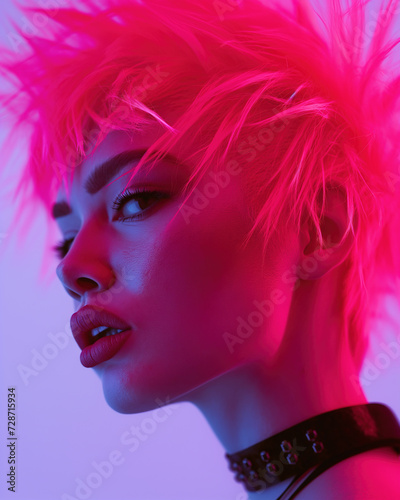Female fashion with a striking pink spiky hairstyle
