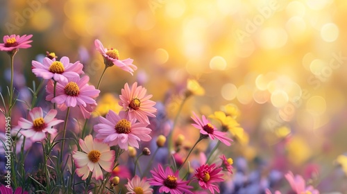 Pink Daisies in Golden Spring Light - spring background © Eduardo