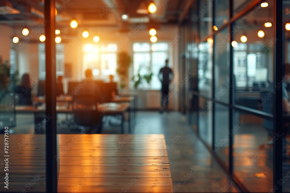 Modern Open Office Space A Blurred Background Capturing the Dynamic Energy of Professionals in a Well-Lit Environment