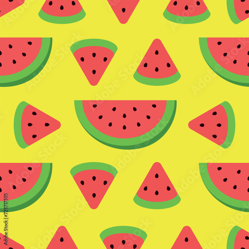 Simple Pattern of Cut Watermelons in Yellow Background. Seamless Link.