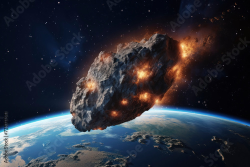 Giant Asteroid Approaching Earth in Space
