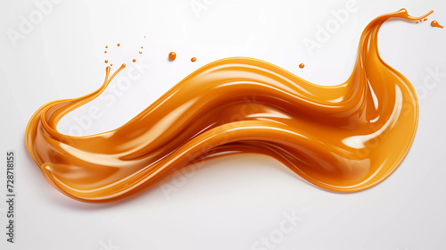 Liquid sweet melted caramel, delicious caramel sauce or maple syrup swirl 3D splash. Yummy sweet caramel sauce or hot syrup twisted. Key visual advertising design elements isolated on white background
