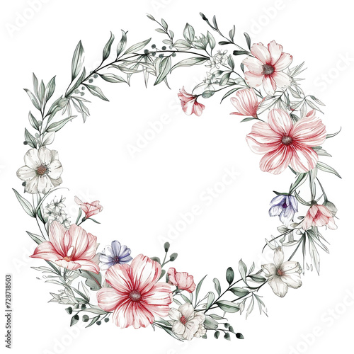 watercolor frame flowers, illustrations in handmade watercolor style on a white background, generative ai © redlis