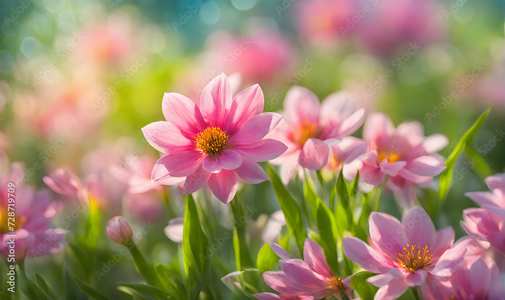 Sunny spring field: Vibrant flowers under the sun Sunny spring field: Vibrant flowers under the sun