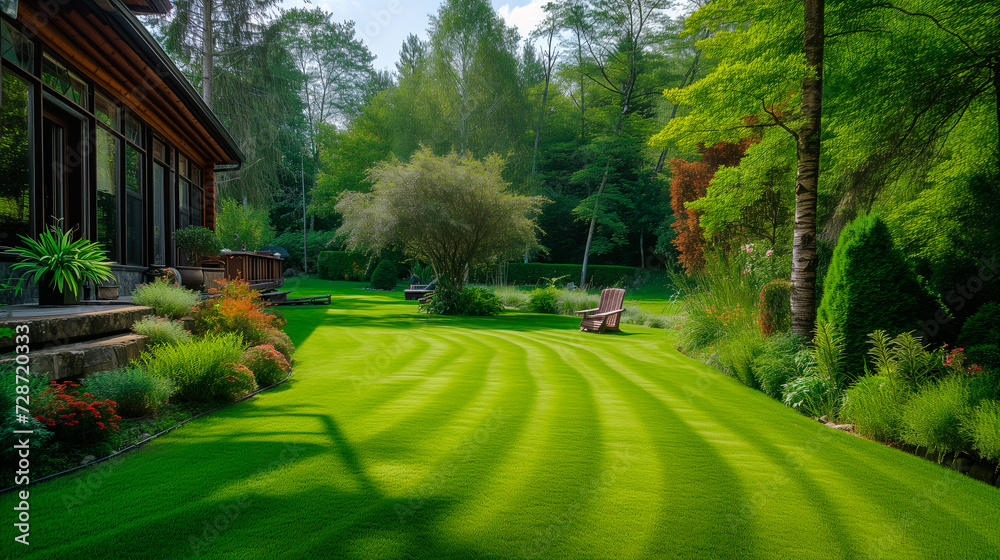 Obraz premium Gorgeous lawn, manicured estate in front of luxury home