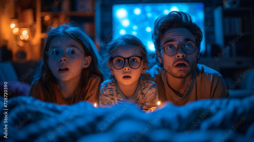 Obraz premium Family see the movie , in living room