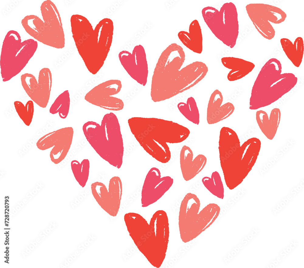 Heart shape filled with little hearts red, pink, peach colors vector illustration border valentines Heart shape filled with little hearts red, pink, peach colors vector illustration border valentines