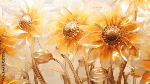 Fototapeta Naklejka Na Ścianę i Meble -  3D Vibrant glass flowers