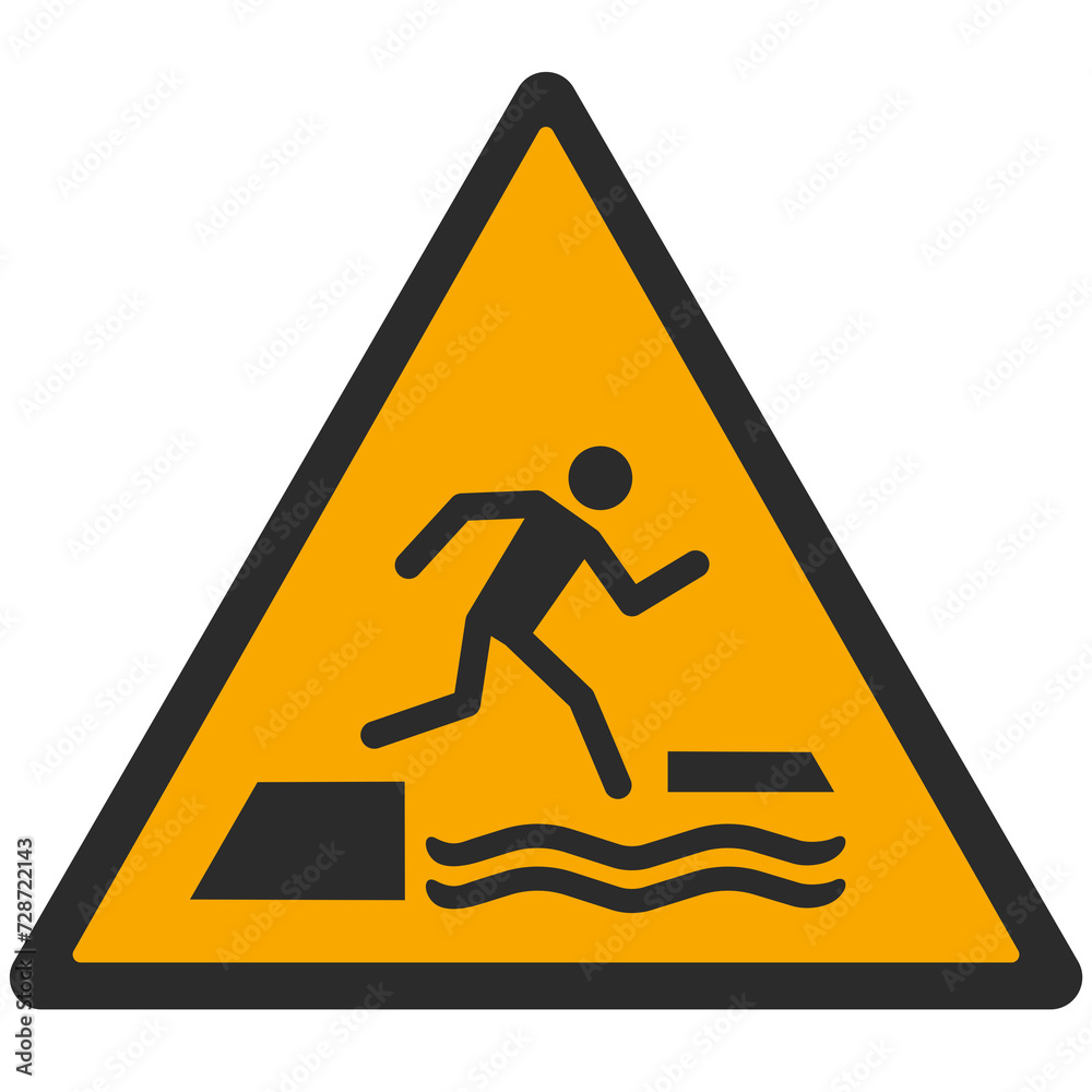 WARNING PICTOGRAM, WARNING; FALLING INTO WATER WHEN STEPPING ON OR OFF A FLOATING SURFACE ISO 7010 - W068, PNG WARNING PICTOGRAM, WARNING; FALLING INTO WATER WHEN STEPPING ON OR OFF A FLOATING SURFACE ISO 7010 - W068, PNG