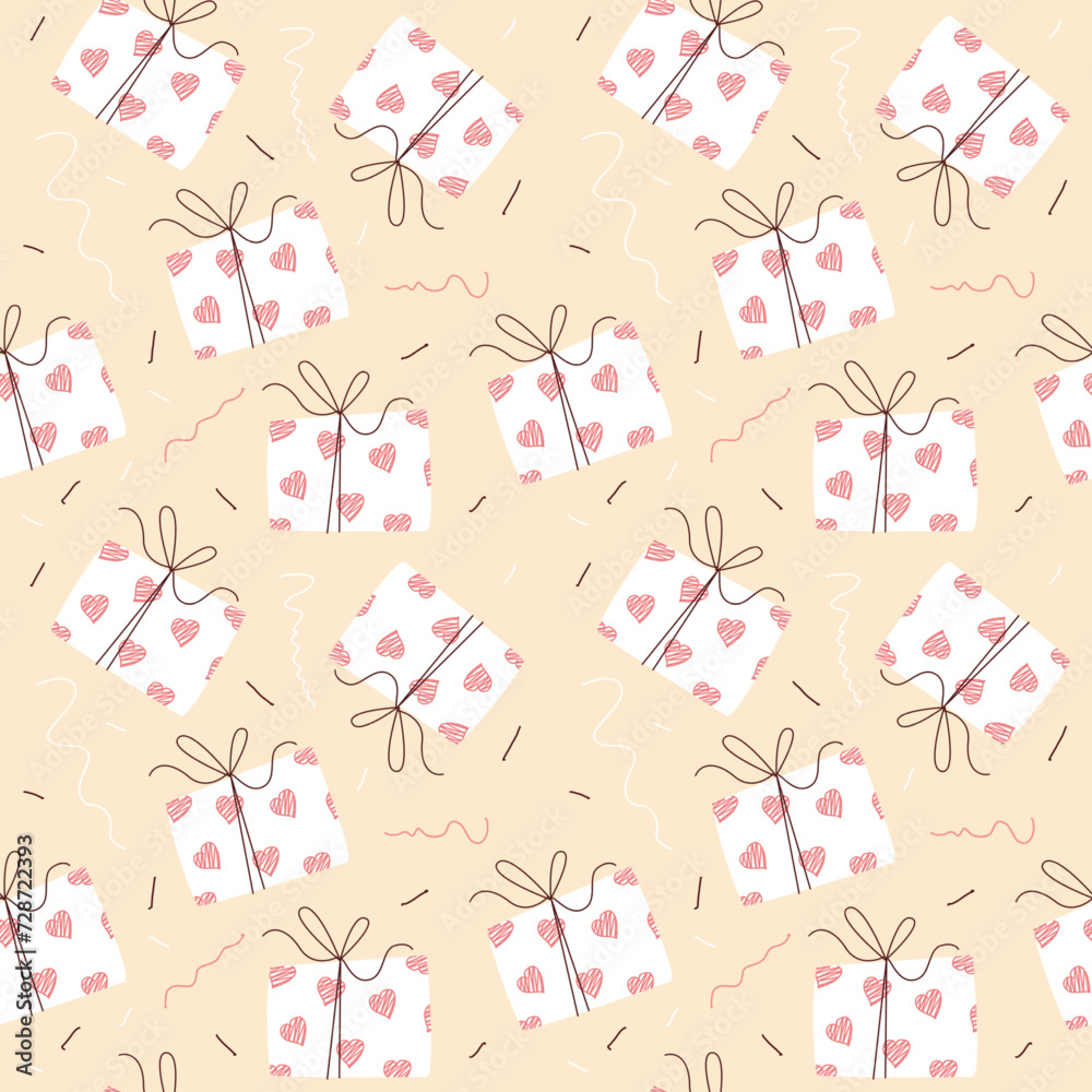 Seamless valentines day pattern with gift boxes