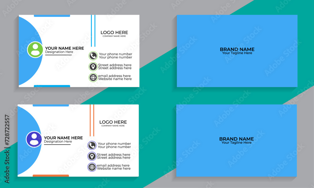 Fototapeta premium Double sited modern presentation card with company logo, vector business card template, visiting card for business and personal use, vector illustration design,