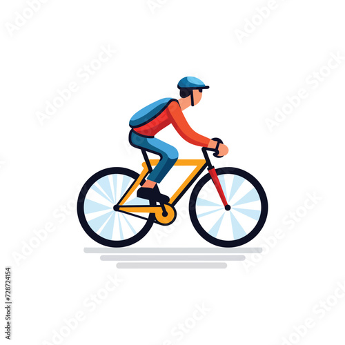 Bicycle with Rider,simple,minimalism,flat color,vector illustration,thick outlined,white background