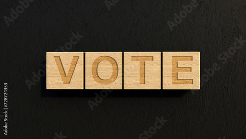 Vote concept. Wooden cubes. Election day. Minimalistic 3d render