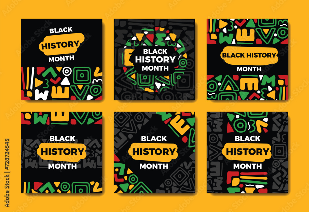 Hand drawn flat black history month Instagram posts collection.
Vector Illustration.