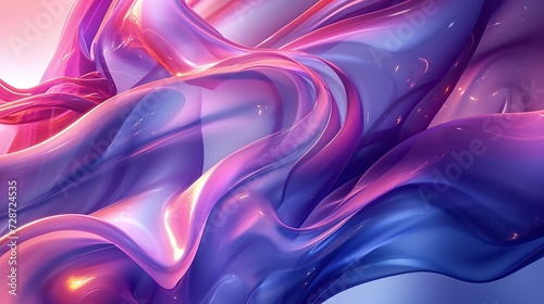 Abstract background 3D, shiny plastic waves with purple blue textures