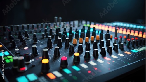 Studio Mixer with Vibrant Lights: Dynamic Sound Engineering