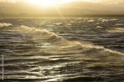 Photography Winter season waves at sunset in Dublin, Ireland