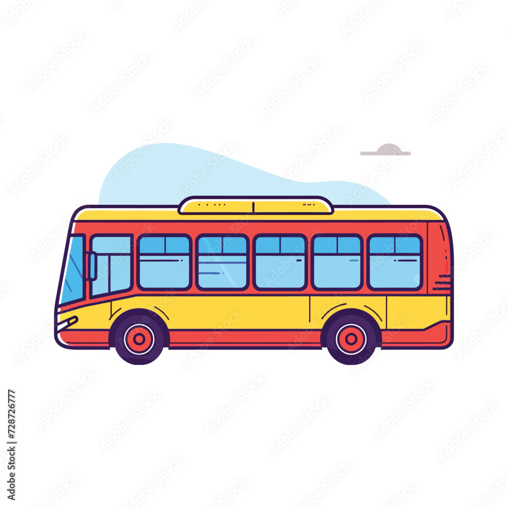 School Bus,simple,minimalism,flat color,vector illustration,thick outlined,white background