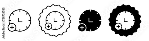 Plus hours set in black and white color. Plus hours simple flat icon vector