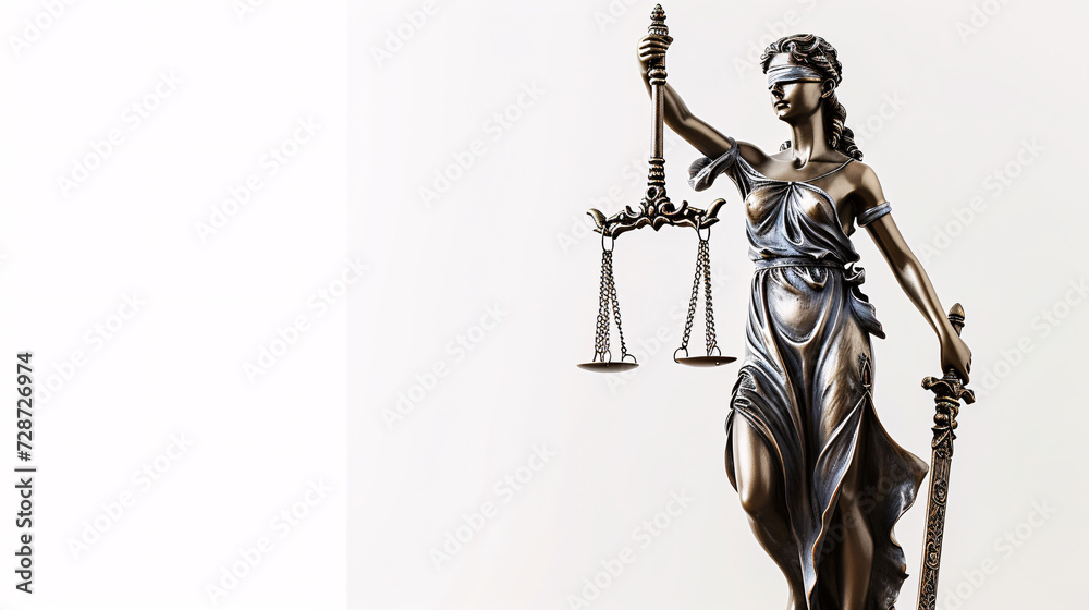 justice and fairness, Depicting the blindfolded goddess of justice holding balanced scales, symbolizes the impartiality and equality of the legal system & convey the ideals of justice and integrity