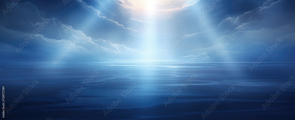 Obraz premium A vibrant light breaks through the clouds, illuminating the water below in a captivating display.