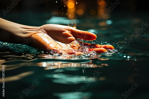 minimalistic design A female hand touching the river water