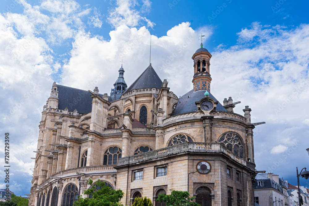 saint eustache church exterior in halles district of paris france built in flamboyant gothic style viewed from east end saint eustache church exterior in halles district of paris france built in flamboyant gothic style viewed from east end