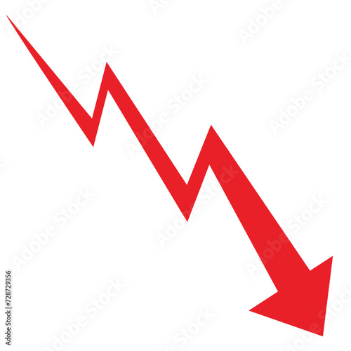 Graph going Down sign with red arrow vector. Flat design vector illustration concept of sales bar chart symbol icon with arrow moving down. logo, app, UI. graph chart downtrend symbol.